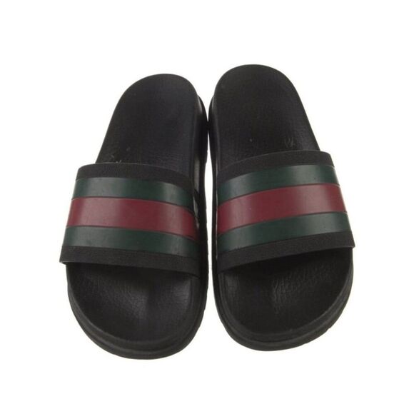 Gucci Authentic Black Green Red Striped Rubber Pool Slides Sandals 5 main image 5